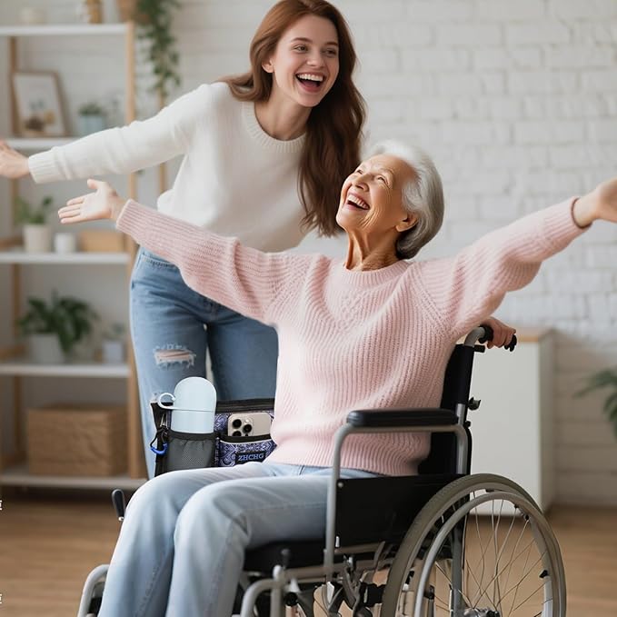 Wheelchair Side Bag, Wheelchair Armrest Pouch Accessories with Cup Holder, Storage Bag for Walker, Rollator, Electric Scooter Wheelchairs, Ideal Gift for Mother's Day & Father's Day (Navy)