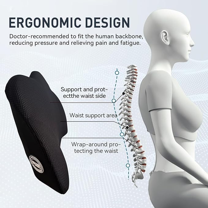 SPRFUFLY Really Amazing Lumbar Support Pillow for Car Seat - Pure Memory Foam with Breathable Removable Cover - Relieves Back Pain Lumbar Pillow(Black, 1PC)