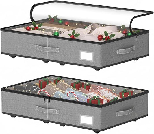 Under Bed Storage with Wheels, No Assemble Required 5.5 inches height grey under bed storage bins,Low Profile Rolling Underbed Shoe Storage containers，dorm underbed storage drawers