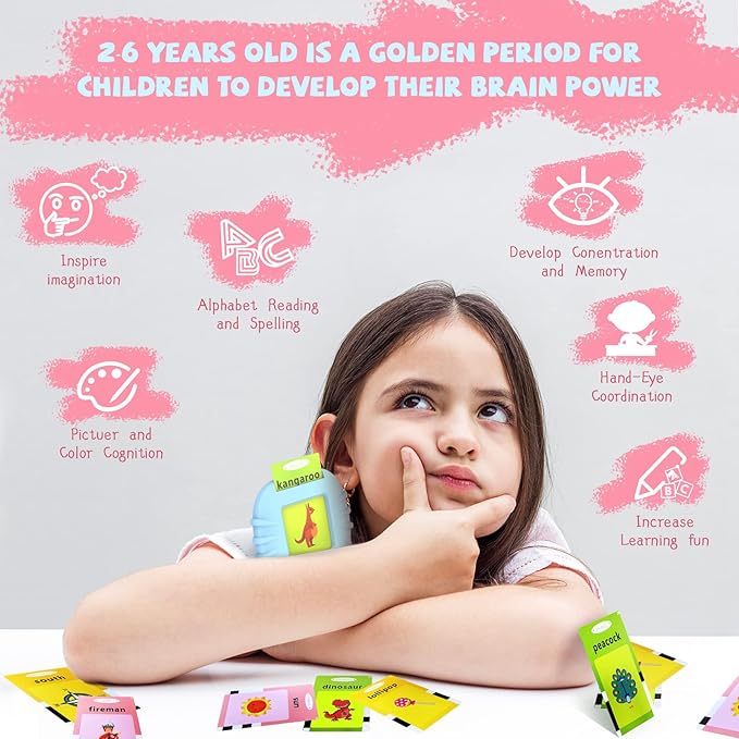 ABC Learning Toys for Toddlers 1-6, Pocket Speech Therapy Toys for Autistic Children, Talking Flash Cards 384 Sight Words, Montessori Sensory Educational Gifts for Boys Girls(Blue)