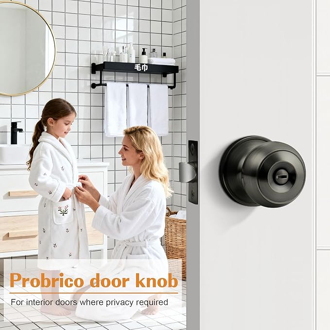 Probrico Satin Gunmetal Door Knobs for Bedroom Bathroom, Interior Door Knob with Round Ball, Grey Privacy Door Knob, 3 Pack