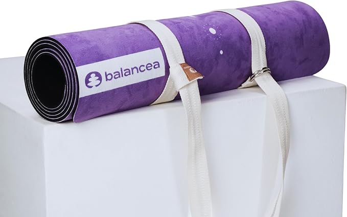 Yoga Mat With Strap 5mm Non Slip Suede & TPE - Eco-Friendly Fitness & Exercise Mat for Home Gym, Pilates, Hot Yoga, and Meditation - Lightweight Durable 72 x 24 inch Workout Mat for Women, Men