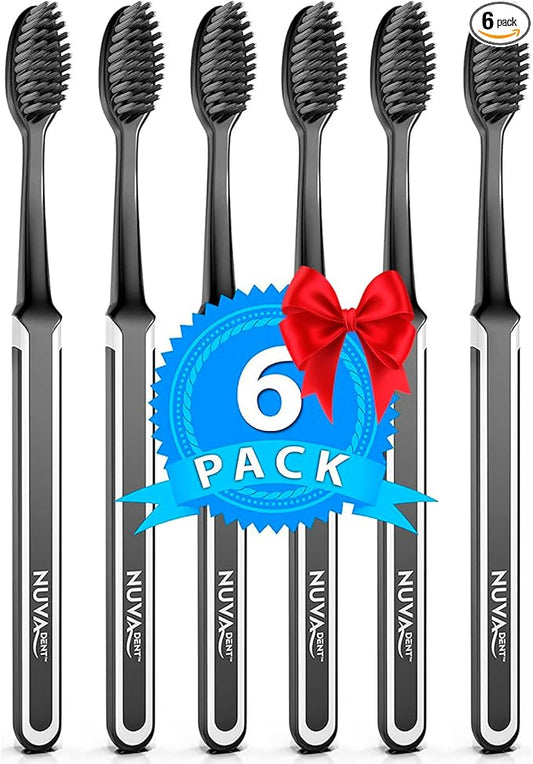 Charcoal Toothbrushes - Charcoal Toothbrush Soft, Activated Charcoal Toothbrush Super Soft, Toothbrush Charcoal, Teeth Whitening Charcoal Tooth Brush - Adults & Kids - 6 pc, Extra Gentle