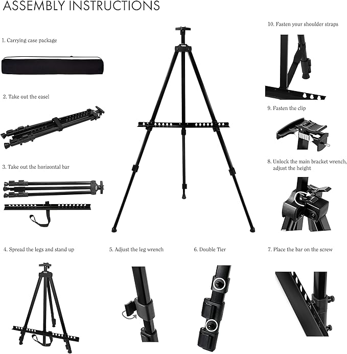 Artify Easel for Painting, Double-Tier Easel Stand, Adjustable Height from 22-66 Inches, Tripod for Painting and Display with Carrying Bag, 66 Inches, Black, 2 Pack