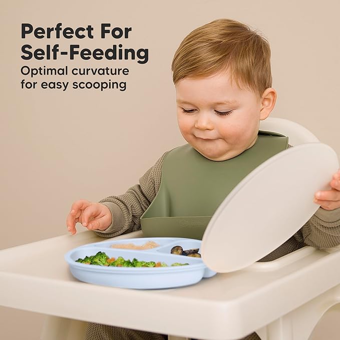 KeaBabies Suction Plates with Lids for Baby - 3-Pack 100% Silicone Suction Plates for Baby, Kids,Toddler Plates,Divided Baby Plates with Suction,Lids, BPA-Free, Microwave, Dishwasher Safe (Popsicle)