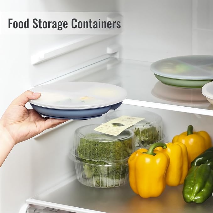 VITEVER Toddler Plates with Lids, 4 Pack Baby Plates with Suction, 100% Food-Grade Silicone, Suction Plates for Baby, Divided Design, Microwave & Dishwasher Safe