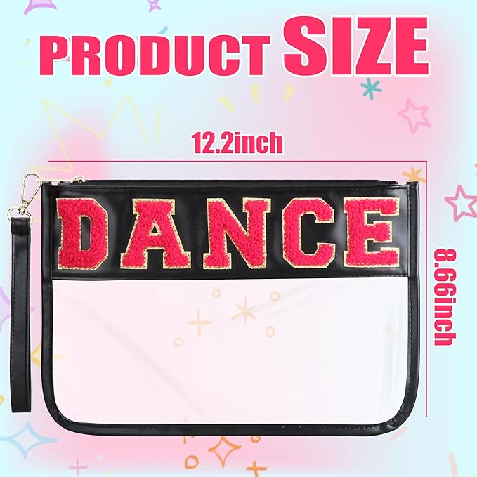 BuyCard Dance Recital Gifts, Clear Makeup Letter Bag, Chenille Letter Patch Cosmetic Bag, Dance Competition Gift, Toiletry Pouches with Zipper, Waterproof Travel Purse for Girl Women Appreciation