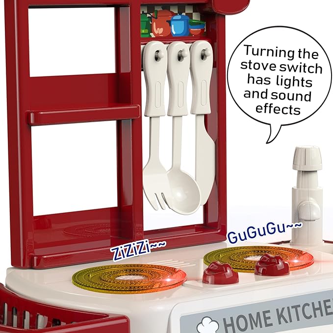 Kitchen Set for Toddler with Sound and Light，Pretend Cooking Food Set,Kids Kitchen Playset，Play Sink with Running Water and Electronic Induction Stove，Kitchen Accessories
