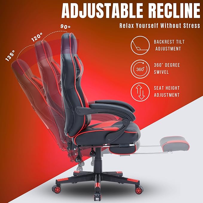 Gaming Chair High Back Ergonomic Racing Computer Desk with Comfortable Lumbar Support and Headrest Girl Gamer Height Adjustable