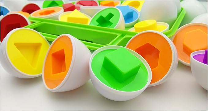 Beakabao 12pcs Color and Shape Matching Egg Set Montessori Toddler Education Classification Toys for Fine Motor Skills of The Fingers Muscles, Preschool Children Smart Puzzles Easter Gifts (Green)