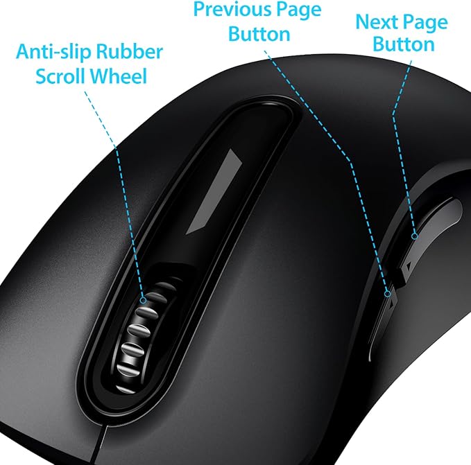 memzuoix 2.4G Wireless Mouse, 1400 DPI Computer Mice with USB Receiver, Portable Wireless USB Battery Powered Cordless Mouse for Laptop, PC, Desktop, 5 Buttons (Matte Black)