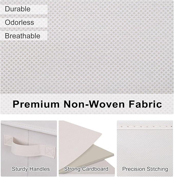 WUIKE Closet Storage Bin with Lids, Decorative Fabric Storage Bins for Clothes, Collapsible Storage Boxes for Home and Closet Organization, Beige, Extra Large, 3-Pack