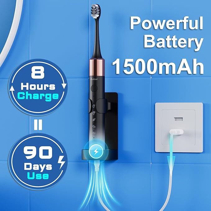 Electric Toothbrush for Adults and Kids, Comes with 10 Brush Heads & Travel Case, 5 Modes with 2 Minutes Built in Smart Timer, One Charge for 90 Days, 42,000 VPM Motor