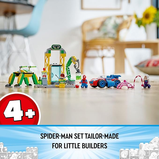 LEGO Marvel Spidey and His Amazing Friends Spider-Man at Doc Ock’s Lab 10783 Building Kit; Super-Hero Playset with Spider-Man, a Vehicle and 2 Other Minifigures; Gift for Kids Aged 4+ (131 Pieces)