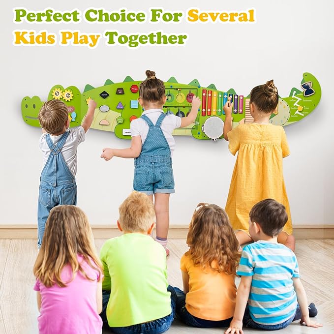 Weihnacht Crocodile Activity Wall Busy Board Panels,11-in-1 Montessori Sensory Toys, Toddler Learning Activity Center,Wooden Learning Toy Ideal Furniture for Playroom & Children's Daycare