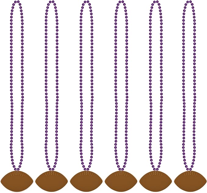 Beistle 6 Piece Plastic Football Party Necklaces Game Day Sports Theme Favors, 33", Purple/Brown