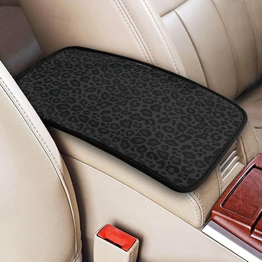 DORKEIXIA Black Leopard Cheetah Print Animal Skin Print Auto Center Console Armrest Pad Universal Car Center Console Cover Seat Box Cover for Sedan, Van, SUV, Truck Car Accessorie