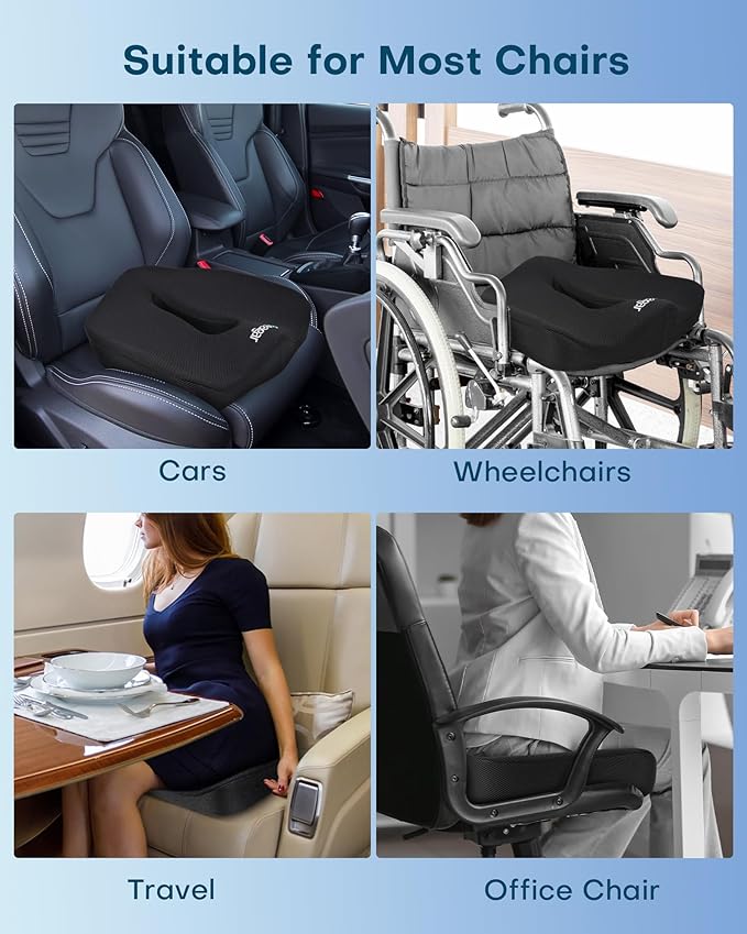 Feagar Memory Foam Seat Cushion for Office Chairs Desk, Gaming Chair Pad Tailbone Comfort Support Mesh Cover Dense Hip Sciatica Car Seat Cushion for Long Sitting Black