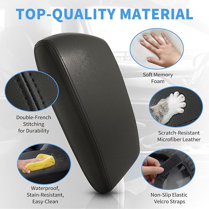 Asgohme Center Console Armrest Cover Compatible with Kia Optima 2016-2020 Accessories, Premium Leather Arm Rest Cover Pad, Car Middle Console Cover (Black)