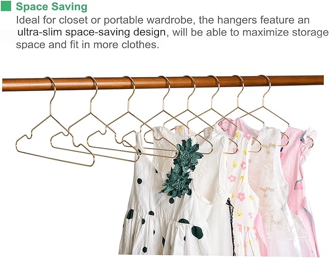 Amber Home 20Pack 12" Rose Gold Kids Baby Hangers, Strong Metal Children Clothes Hangers for Closet, Space Saving Infant Hanger for Toddler Coats Pants (Rose Gold, 20)