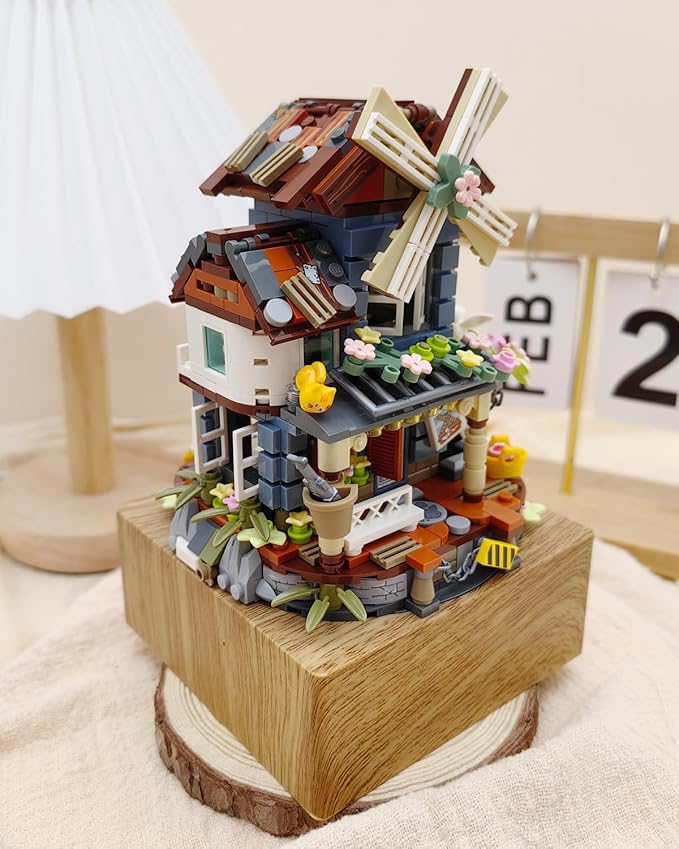Music Box Building Blocks Set, Japanese Rustic Style Windmill House Toy Set, Mini Farm House MOC Creative Model, Gifts Idea for Kids Adults, Mini Blocks 799pcs (1239)