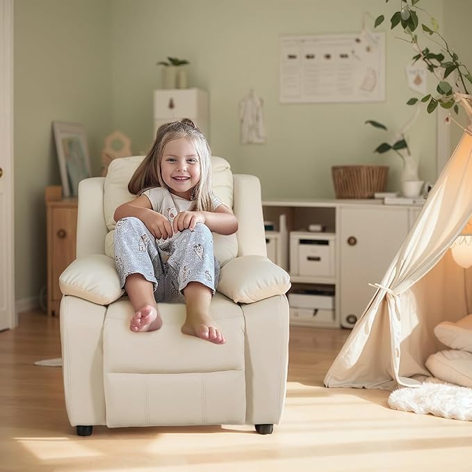 JC Home Macaron Kids Reclining Chair Leather Recliner Sofa Toddler Youth Children Child Ages 2-8