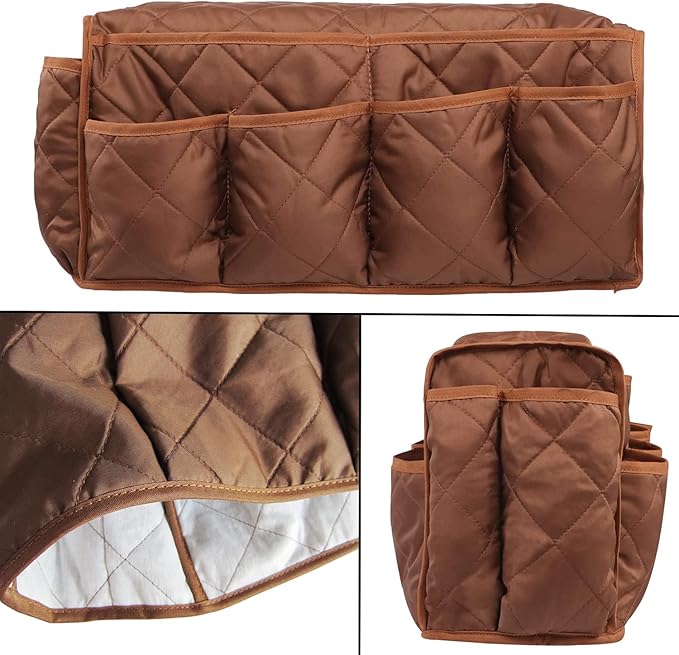 Armchair Caddy for Recliner Organizer Brown Coffee Sofa Armrest Organizer with 14 Pockets for Armchair Remote Control Holder Phones Ipads Keys Books Glasses Storage