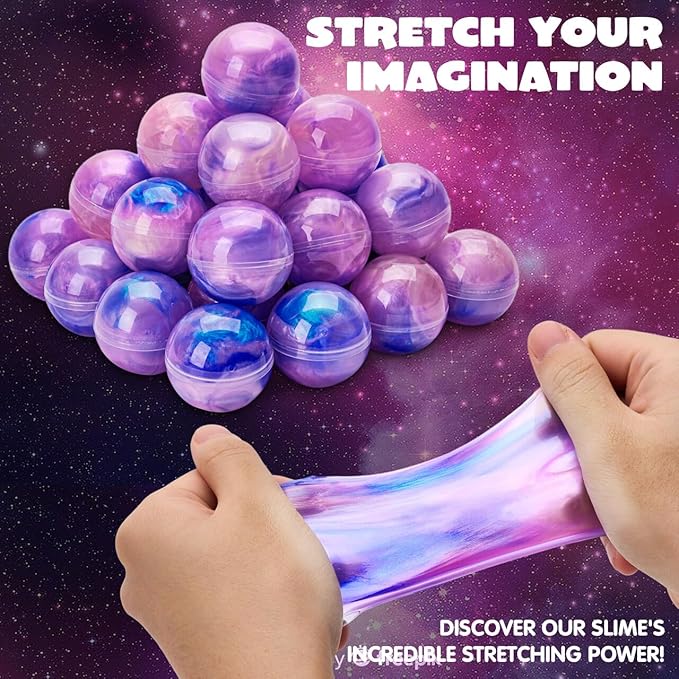 JOYIN Slime Party Favors, 24 Pack Pink Galaxy Slime Ball - Stretchy, Non-Sticky, Mess-Free, Stress Relief, and Safe for Girls and Boys - Classroom Reward, Party Supplies