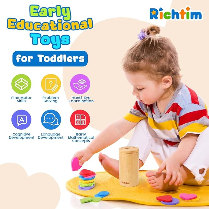 Richtim Montessori Toys for 1-3 Year Old: Color Sorting Wooden Drawer Box Toy for Toddlers, Object Permanence and Fine Motor Sensory Toy (One Size)