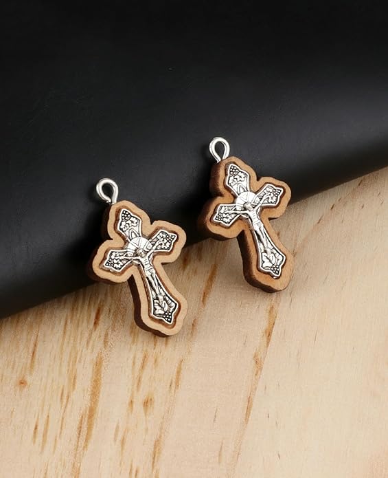 COTTVOTT Wooden Christian Jesus Cross/Orthodox Crucifix Charms Pendants for Rosary Necklace, DIY Jewelry Making Accessories Parts