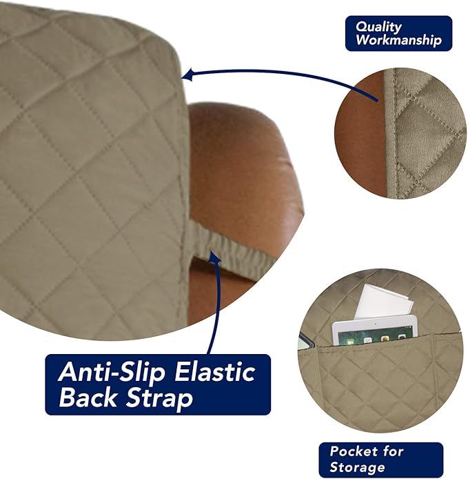 PureFit Reversible Quilted Sofa Cover, Water Resistant Slipcover Furniture Protector, Washable Couch Cover with Non Slip and Elastic Straps for Kids, Dogs, Pets (Oversized Recliner, Beige/Beige)