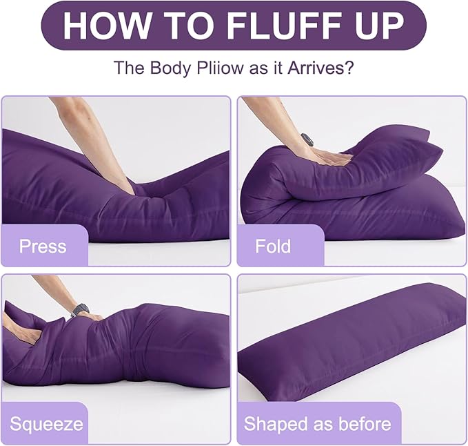 DOWNCOOL Large Body Pillow Insert- Breathable Full Body Pillow for Side Sleeper - Soft Long Bed Pillow for Adults - 20 x 54 inch (Purple)