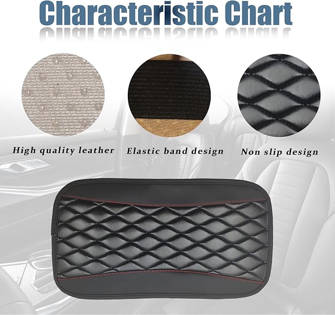 Car Center Console Cover, Universal Leather Waterproof Armrest Seat Box Cover Protector, Comfortable Car Decor Accessories Fit for Most Cars, Vehicles, SUVs-Black