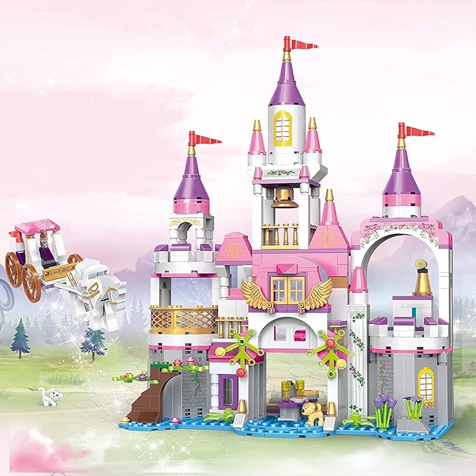 BRICK STORY Dream Girls Princess Castle with Carriage Building Blocks 516 Pieces Pink Castle Toys for Girls 6-12 Years Old Palace Creative STEM Building Toys Gift for Kids Birthday Christmas