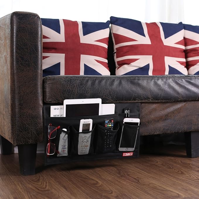 Bedside Storage Organizer - 6 Pockets, Table Cabinet Caddy for Remotes, Phone, Glasses (Black)