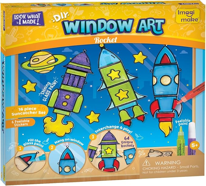 Imagimake Window Art for Kids - Rocket | Suncatcher Kits for Kids, Arts and Crafts for Kids Ages 6-8 | Birthday Gifts for 5 6 7 8 9 10 11 12 Years Old Boys & Girls