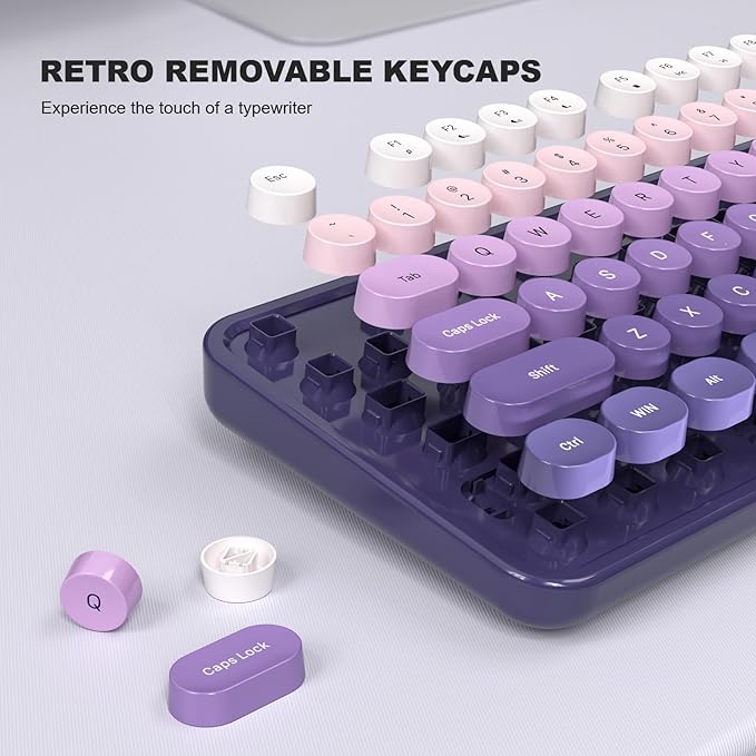 Wired Keyboard, Full-Sized Typewriter Keyboards, USB Plug and Play Office Keyboard with Number Pad, Caps Indicators, Foldable Stands for Windows, PC, Laptop, Desktop (Purple)