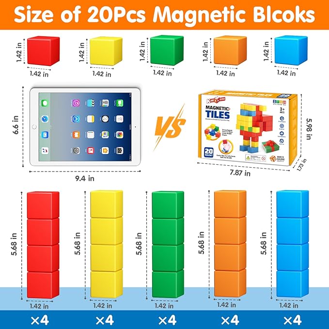 Magnetic Blocks for Toddlers Toys,1.42 Inch Building Blocks Toys for 3 4 5 6 7 8+Years Old Boys Girls, Magnetic Cubes for Kids STEM Montessori Toys Educational Sensory Magnet Toys for Kids Age 1-3 3-5