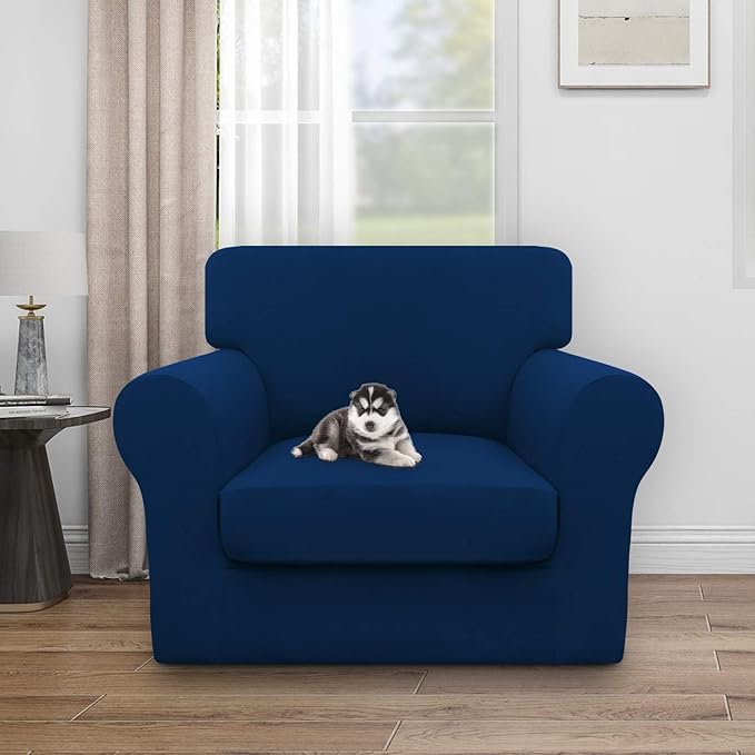 Easy-Going 100% Dual Waterproof Chair Cover Stretch Soft Couch Cover for Dogs, Sofa Slipcover for 1 Separate Cushion Couch Leakproof Furniture Protector for Kids, Pets Navy