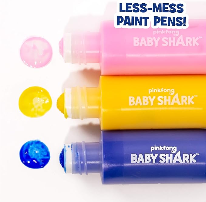 Horizon Group USA Baby Shark Dot Art Pad, Paint and Decorate a Baby Shark Coloring Book with 18 Pages, Includes 3 Dot Markers for Less-Mess Painting, Baby Shark Art Set, Baby Shark Arts and Crafts