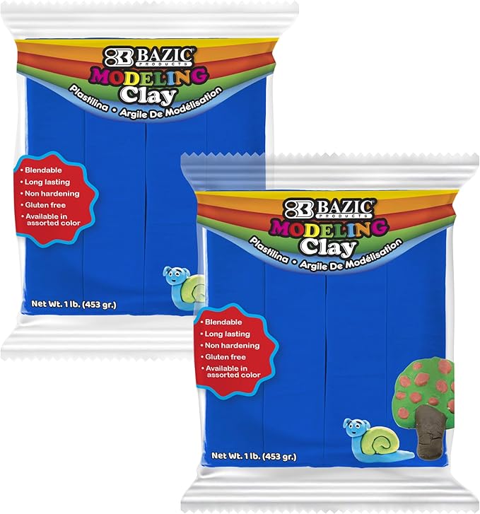 BAZIC Modeling Clay Blue Color 1 LB, Light Dough Art Craft, Non Toxic Gift for Artist Kids Toddler Boys Girls, Bulk for Classroom, 2-Pack