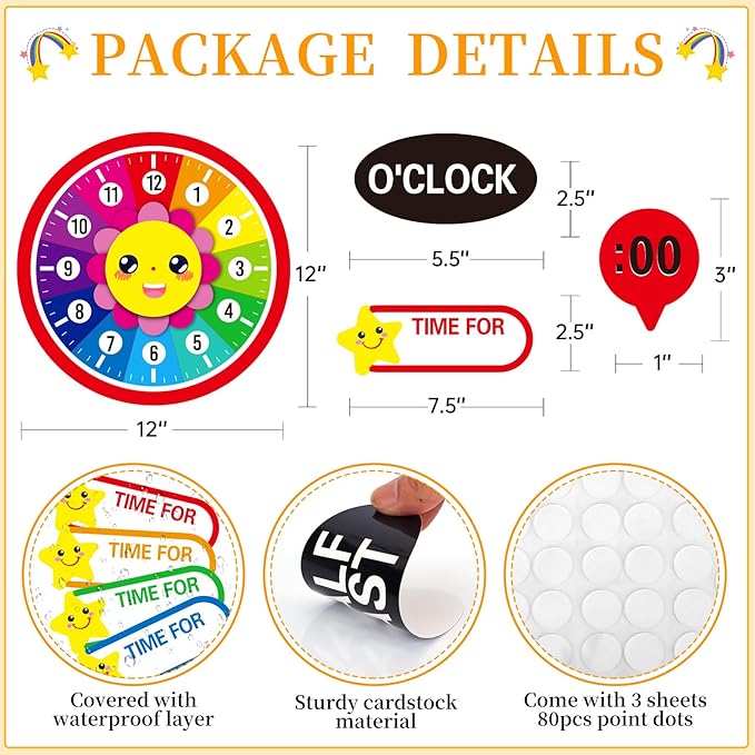 WhatSign Telling Time Bulletin Board Set Telling Time Teaching Clock for Kids 34Pcs Kids Clock Learning to Tell Time Clock Practice Cutout for Teacher Must Have Classroom Bulletin Board Decorations