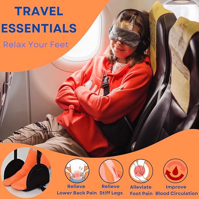 Caredgitz Airplane Foot Hammock 2-Pack, Leg Hammock for Airplane Travel with Rigid Base, Foot Sling for Plane Traveling with Memory Foam, Feet Rest for Long Flight, Travel Leg Rest, Footrest for Kids