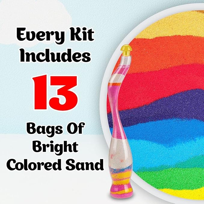 Kraftic Sand Art for Kids, Arts and Crafts Activity Kit -1 Pack of 10 DIY Sand Art Bottles, 13 Sand Craft Bags, Art Kit for Kids