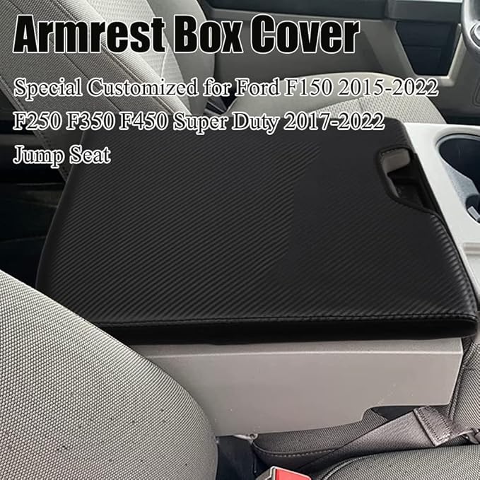 XITER 1PC Leather Center Console Armrest Cover Waterproof Protector Cover for 2015-2026 F150 2017-2026 F250 F350 F450 Super Duty with 40/20/40 Jump Seat(Carbon Fiber)