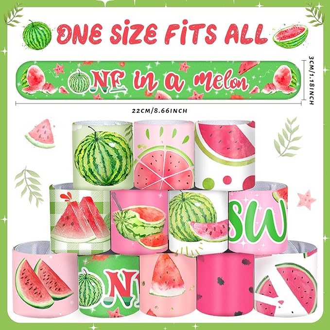 48PCS One In a Melon Watermelon Party Favors Slap Bracelets Watermelon First Summer Birthday Party Supplies Decorations for Baby Shower One In a melon Outfits 1st Birthday Fruit Theme Party Supplies