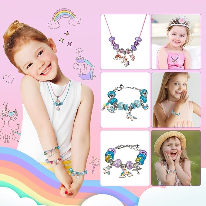 Bracelet Making Kit for Girls,Unicorn DIY Charm Jewelry Craft Set,Arts and Crafts for Kids Ages 8-12,Jewelry Making Supplies Beads,Jewelry Box Easter Birthday Gifts Ages 6 7 8 9 10 11 12 Year Old