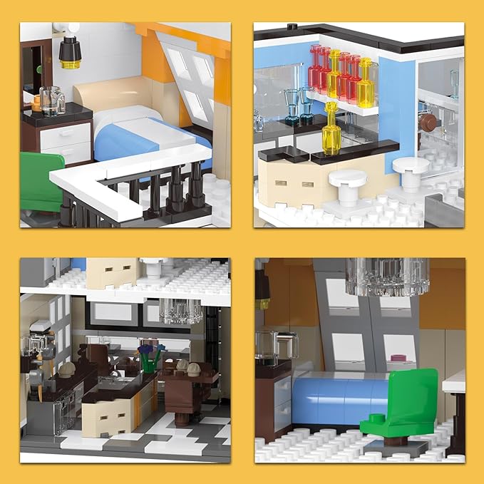 City Garden Hotel Building Blocks Toys Sets, City Street House Construction Toys with LED, 1300 Pieces Mini Bricks (Not Compatible with Lego)