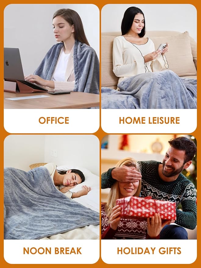 Bodami USB Heated Electric Blanket,with 10000mAh Power Bank,Cordless Portable Wearable Heated Throw Blanket,3 Heating Levels,8 Heating Zones,65''*34'' for Home,Travel and Camping