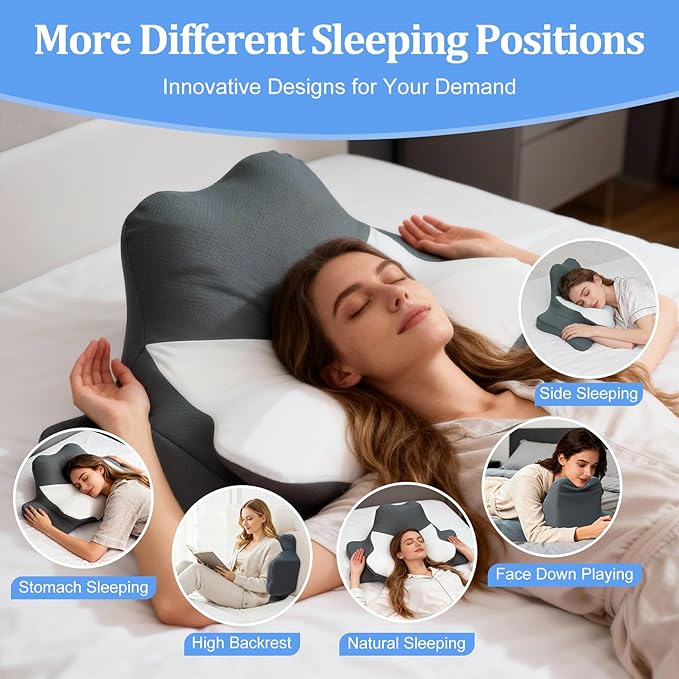 Ergonomic Dual Core Reading Pillow: Memory Foam Chin Cervical Support Pillows - Orthopedic Headrest for Side Back Stomach Sleeping - Ice Silk Bedrest Sofa Contour Cushion